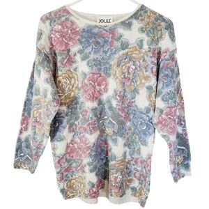 7230 * Joule Energy Floral Print Sweater Blue Pink Size S Made in USA